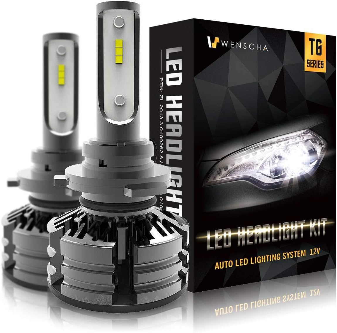 Wenscha 9006 LED Headlight Bulbs, Super Bright HB4 Low Beam/Fog Light Bulb with Fan, Adjustable Beam, IP67 CANbus 6000K White - Pack of 2