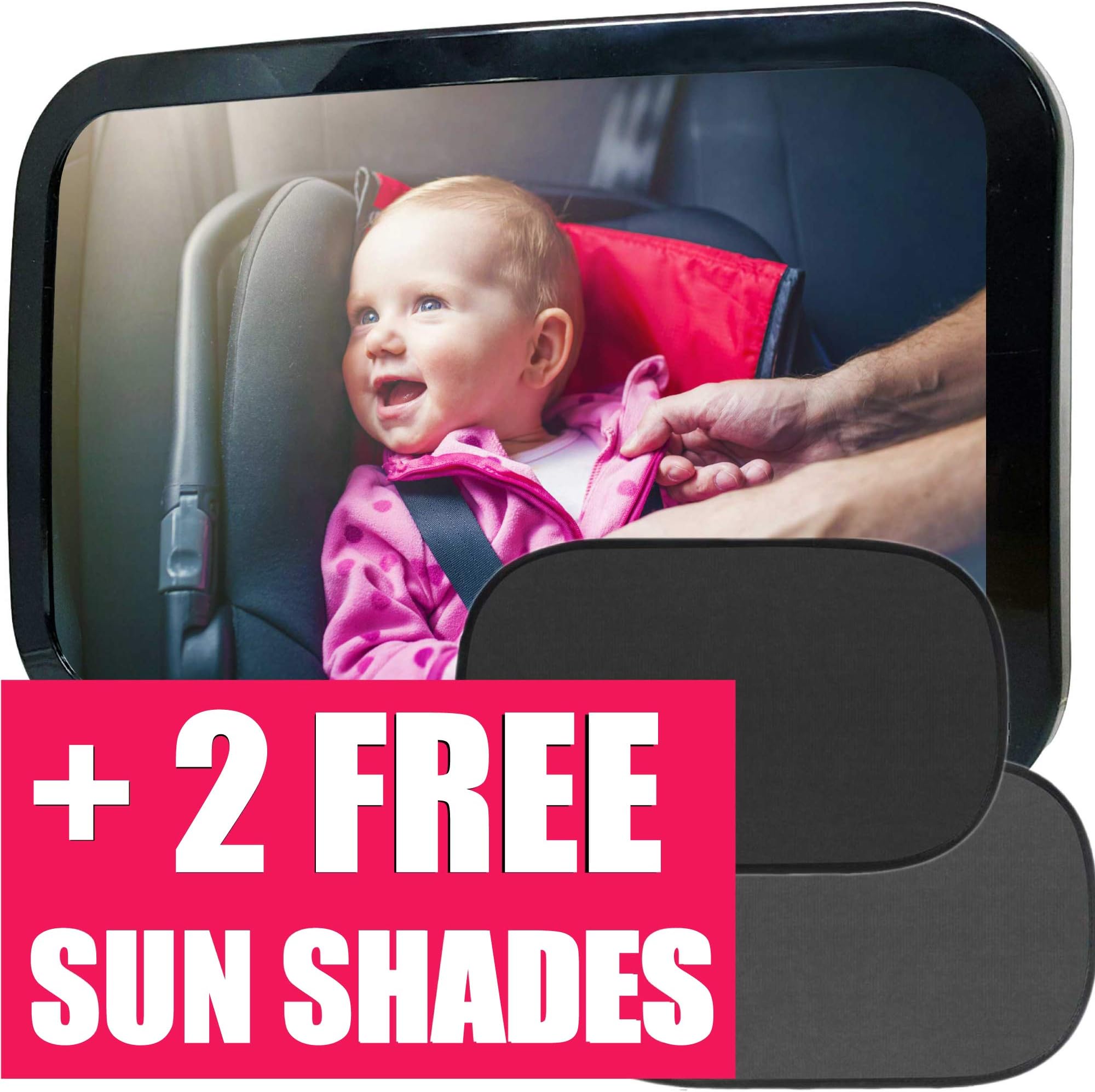 Baby Car Mirror ｜Baby Mirror for Car + 2 Free Sunshades｜Safely Monitor Infant Child in Rear Facing Car Seat, Wide View Shatterproof Adjustable Acrylic 360°for Backseat, Crash Tested