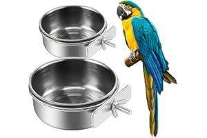 CAIYUANYUAN-SHENXUEJIAO 2Pcs Stainless Steel Bird Feeding Bowls, Small Bird Feeding Cup, Stainless Steel Parrot Food Bowl Cage with Holder, Parrot Cage Water Feeder, Pet Cage Cup Holder (Dia 3.93", 4.72",)