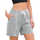 Quenteen Womens Cotton Sweat Shorts Casual Summer Athletic Drawstring Lounge Running Shorts with Pockets Grey