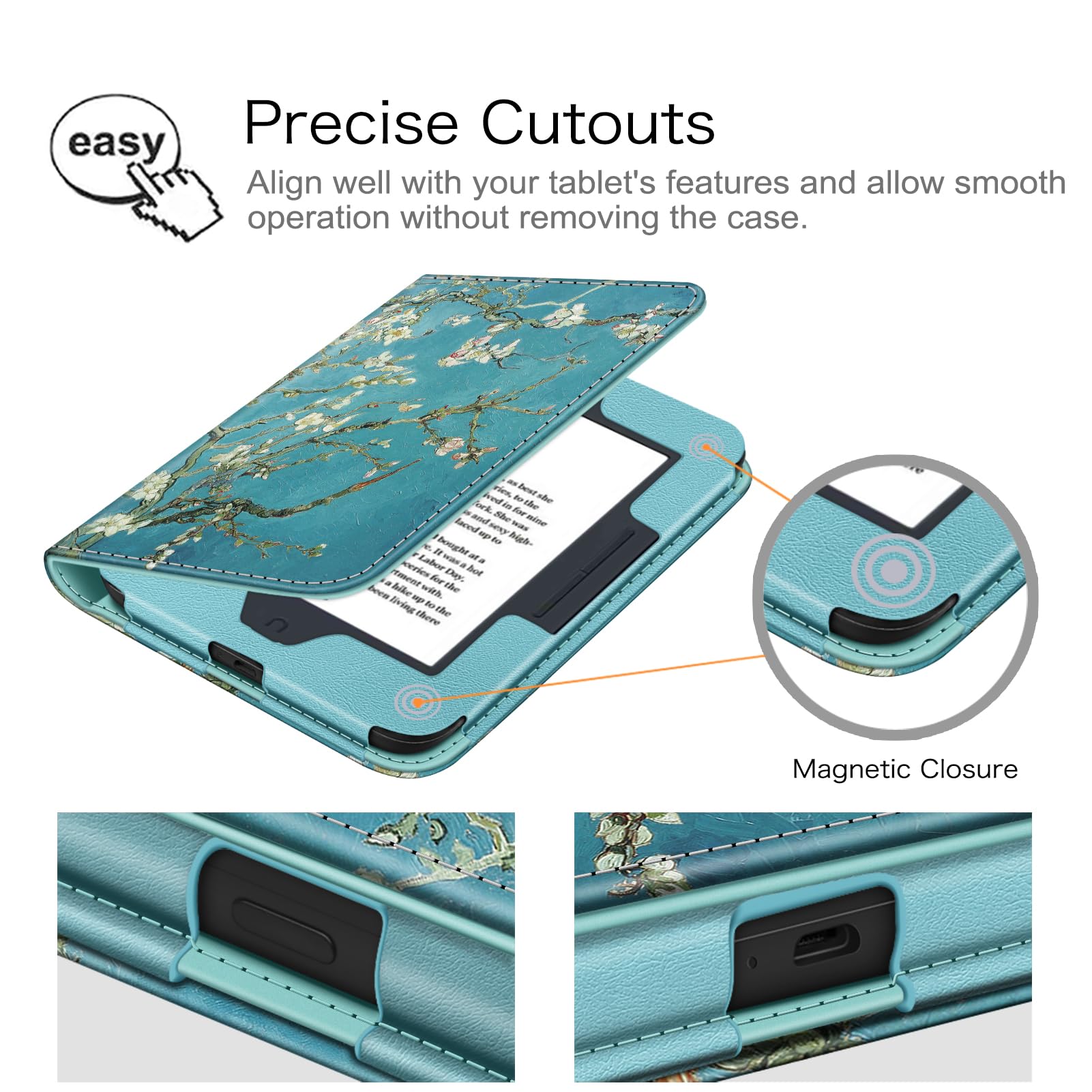 FINTIE Case for Nook GlowLight 3, Slim Fit Premium Vegan Leather Folio Cover for Barnes and Noble Nook GlowLight 3 eReader 2017 Release Model# BNRV520, Blossom