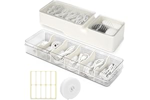 FYY Double Layer Cable Management Box - Cord Charger Storage with Lid and 5 Adjustable Compartments, Power Cord Organizer on 