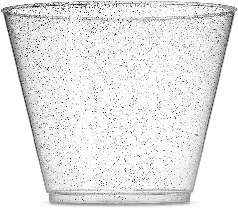 100 Glitter Plastic Cups 9 Oz Clear Plastic Cups Old Fashioned
