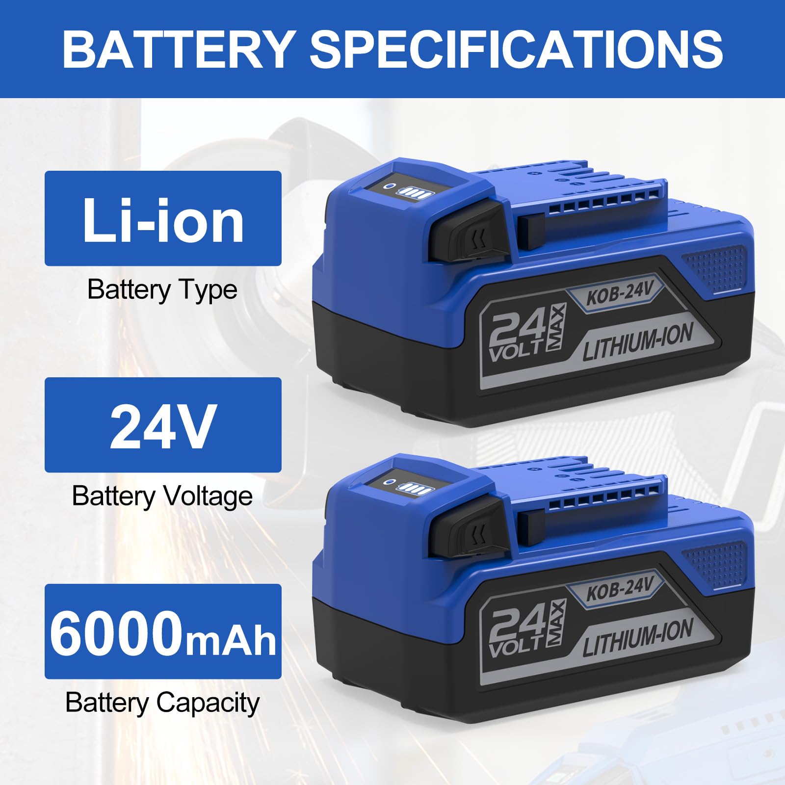 Condition photo showing New/Like New for aaveyoumore 2packs 24v 6.0ah replacement for kobalt 24v battery kb624-03 kb524-03 kb424-03 kb224-03