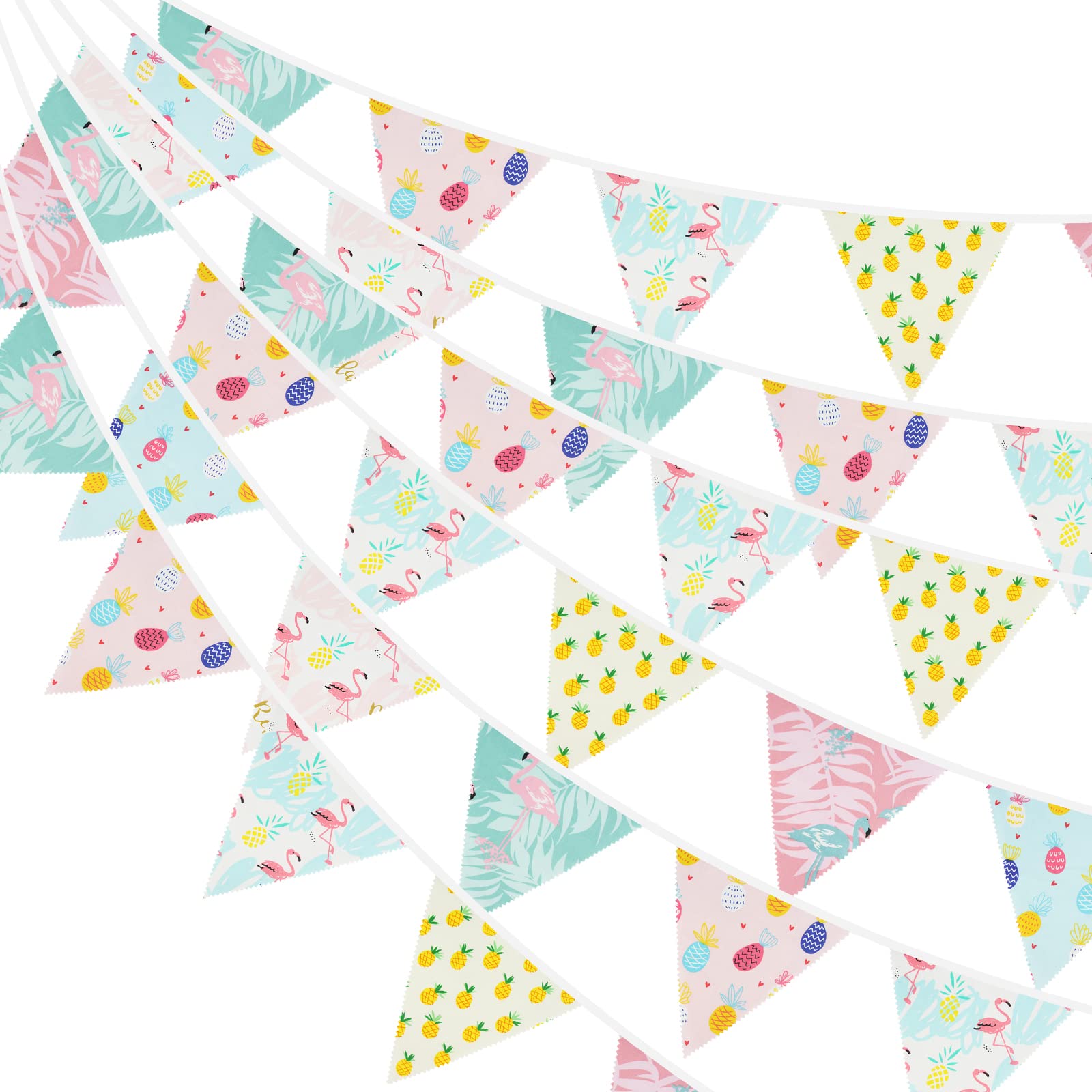 G2PLUS 12M Flamingo Fabric Bunting Banner,19x21CM Large Reusable Cotton Triangle Flag Garland with 42PCS Flamingo Summer Pennants for Garden Tea Parties Summerhouse Decor — image 1