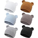 DRESHOW BQUBO 6 Pcs Newborn Baby Beanie with Bear Ears Cotton Hospital Hat Preemie Infant Caps for Baby Boy Girls 0-6 Months