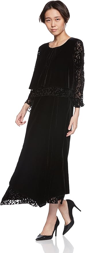 Amazon ベルーナ ベルベットオパール使い重ね着風ワンピース コサージュ付き レディース 黒 日本 11ar 日本サイズ11 号相当 ワンピース チュニック 通販