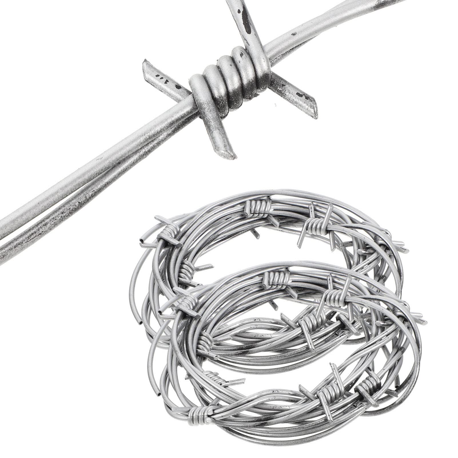 Fake Barb Wire Fake Silver Barbed Barb Wire Decoration Artificial Barbed Ribbon Trim Real Leather Cord Halloween s Garland, 2Pcs Barb