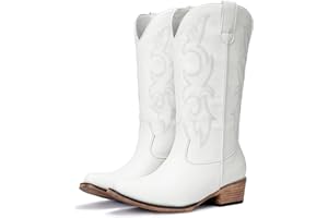 Choiran Cowboy Boots for Women - Embroidered Cowgirl Boots Western Mid Calf Fashion Chunky Heel Pointed Toe Country Boot