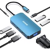 BENFEI USB C MST HUB 8in1 with USB-C to 2*HDMI/1*VGA, to 3*USB 3.0/100W Power Delivery/3.5mm Aux Audio, Compatible with iPhone 15 series, MacBook Pro 2023/2022/2021/2020, Surface Book and More