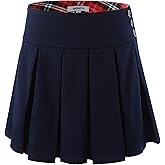 Bienzoe Girls School Uniform Skirt: Kids Adjustable Waist Stretchy Pleated Skort