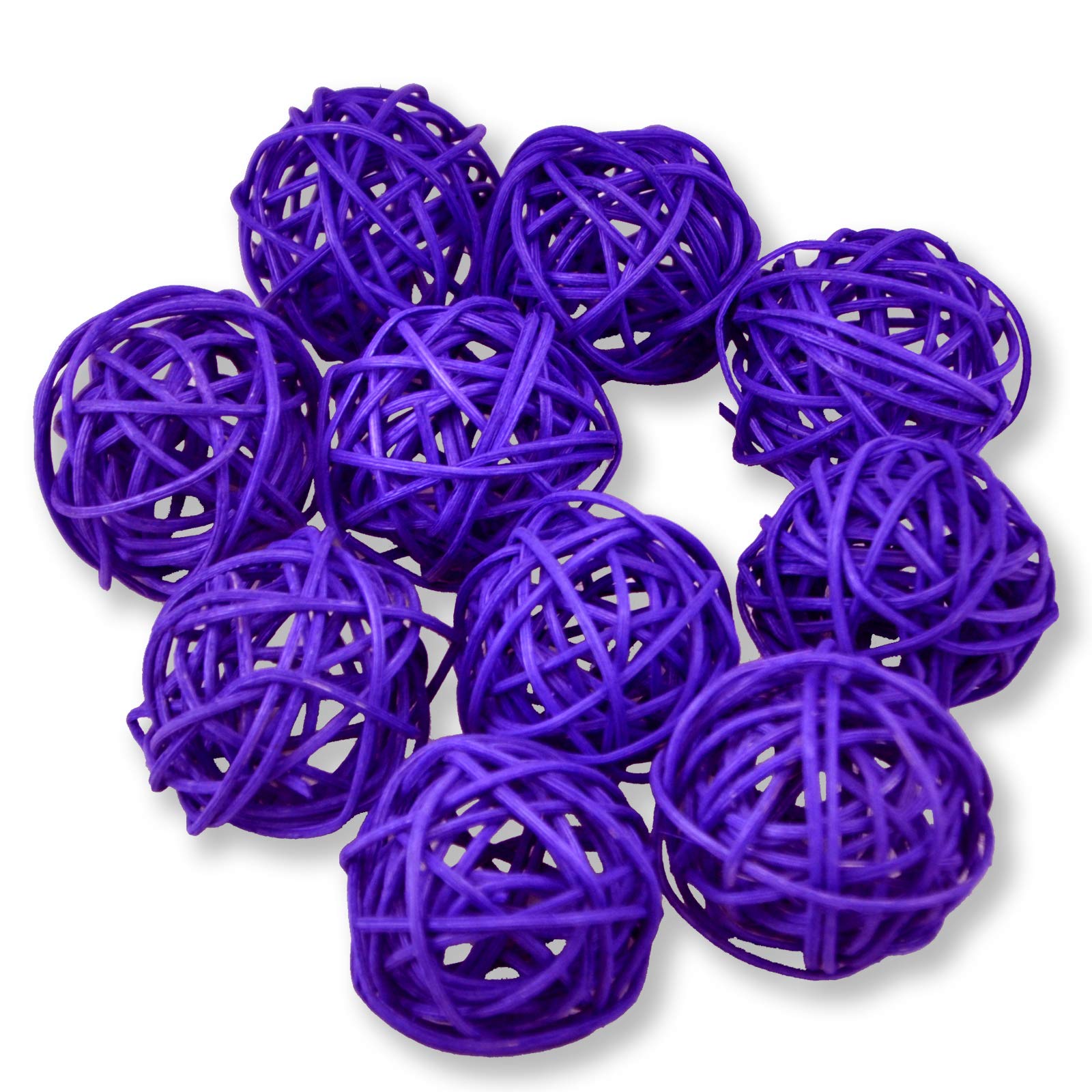 Ougual Natural Wicker Rattan Balls Table Wedding Party Hanging Wobble Ball Christmas Decoration (4cm, 10pcs, Deep Purple)