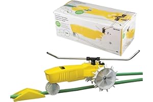 Nelson Rain Train 13,500 Square Feet Cast Iron Outdoor Lawn Traveling Water Sprinkler for Yard, and Garden, with Auto Shut Off, Yellow