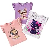 VeryNew Girls' T Shirts 3-Pack Summer Short Sleeve,Toddler T Girl Shirts Graphic Shirts for Girls 4-8 Years