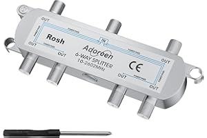 Adoreen 6-Way Coaxial Cable Splitter, 10-2602MHz Mini Bi-Directional Digital Signal RG6/RG59 Coax Indoor&Outdoor for CATV, Satellite, Antenna, MoCA, Internet, Modem + Screwdriver-6 Ports
