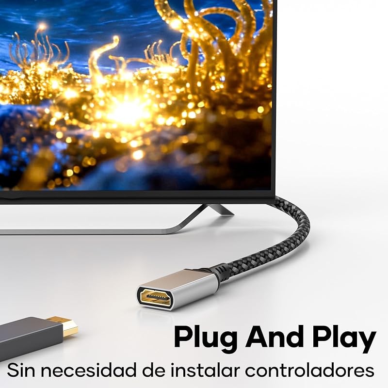 Cabo de extensão HDMI, 1m 4K@60Hz 2K@144Hz HDMI 2.0, cabo de nylon trançado macho para fêmea, alta velocidade, 18 Gbps, UHD ARC HDR, HDCP 2.2, compatível com TV Stick, HDTV, PS5, PS4 — foto 2 de 7