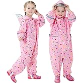 Hovkib Kids Rain Suit Toddler Boys Girls One Piece Raincoats Waterproof Coverall Baby Rain Jackets Zipper Rainwear 1-10 Years