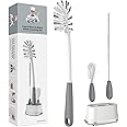 MR.SIGA 3 Pack Bottle Brush Cleaning Set with Storage Holder, Cleaning Brushes for Long Narrow Bottles, Water Bottles, Baby B