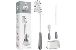 MR.SIGA 3 Pack Bottle Brush Cleaning Set with Storage Holder, Cleaning Brushes for Long Narrow Bottles, Water Bottles, Baby B
