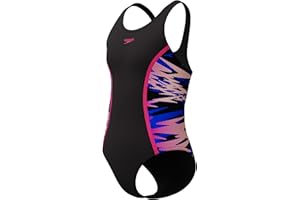 Speedo Girls Hyperboom Splice Muscleback Swimsuit Swimming Costume Anthracite/Margarita Pink