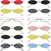 Frienda 12 Pieces Vintage Oval Sunglasses Retro Slender Metal Frame Oval Glasses Small Vintage Sunglasses Candy Colors for Man and Woman