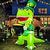 KOOY 5 FT St Patricks Inflatable Dinosaur Hold Gold Pot Outdoor Decor with Shamrock Hat, Saint Patricks Blow Up Inflatable Irish Decorations for Yard Holiday Party Blow Up Yard Decorations