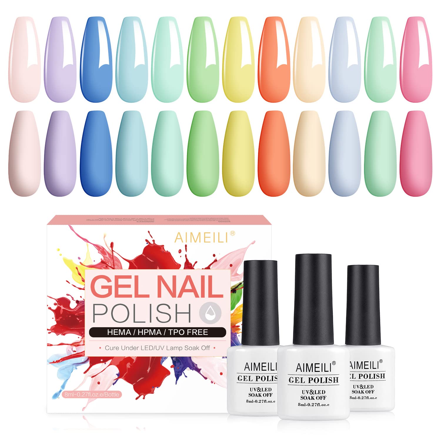 AIMEILI Easter Pastel Gel Nail Polish Set, 8ml 12 Colours Spring Summer Pink Yellow Blue Purple Soak Off UV LED Gel Nail Polishes Nail Art Gel Polish Gift Kit 9