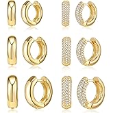 OPFIV 6 Pairs Chunky Small Gold Hoop Earrings Set for Women Men 14K Gold Plated Dainty Hypoallergenic Cz Diamond Hoops Huggie Earring Stack for Mutliple Piercing Ear Cuff Cartilage Earrings Jewelry Gifts