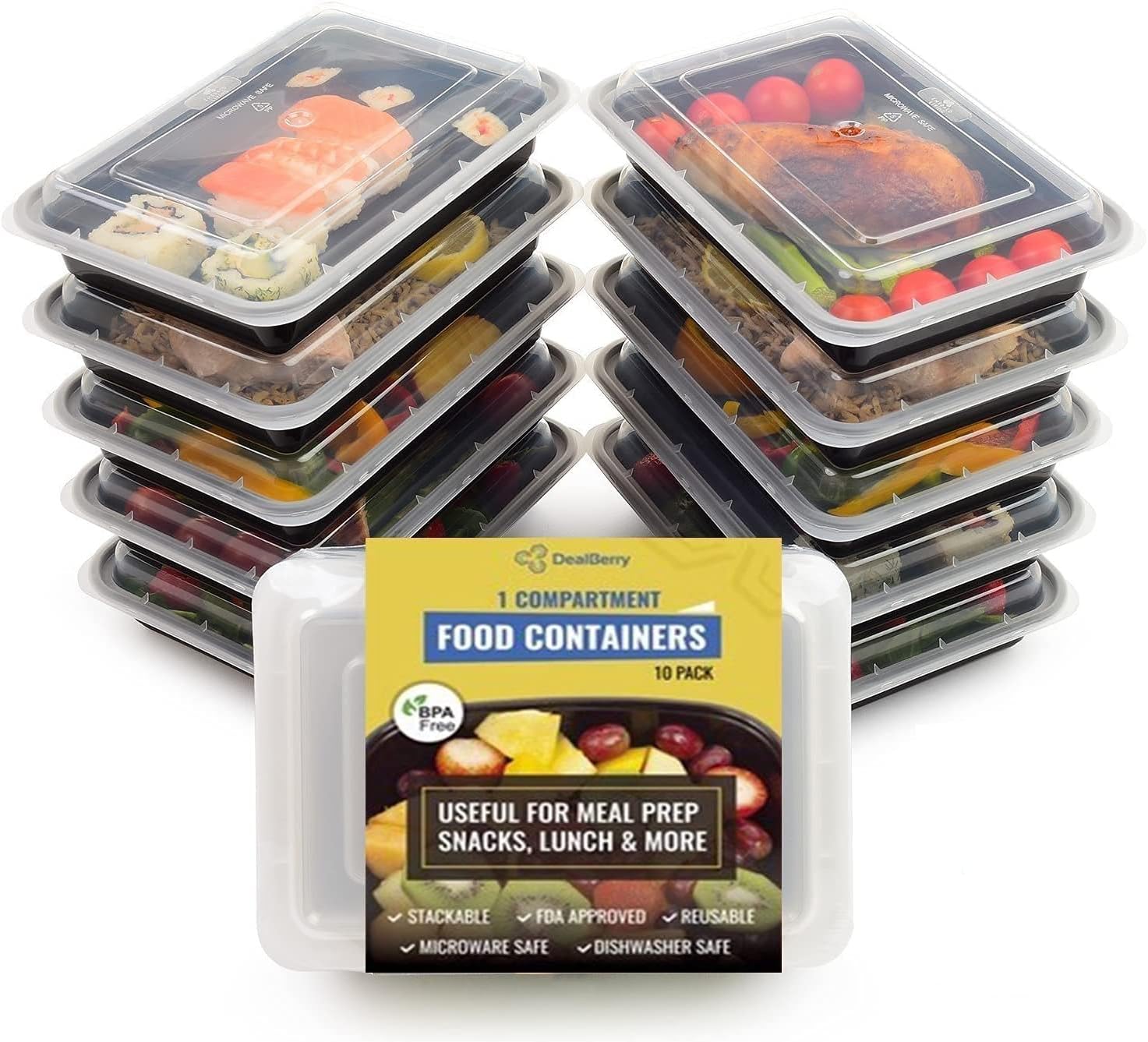 Compartment Lunch Boxes 10 Pack of 1 Section BPA-Free Meal Prep Containers for Healthy Eating Stackable Microwavable Dishwasher Safe Reusable On The Go Food Storage