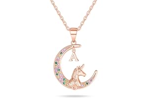 POSHJEW Stocking Stuffers for Teen Girls Kids - Colorful CZ Moon Pendant Initial Unicorn Necklaces for Girl Jewelry Birthday Gift Christmas Gifts for Grandkids Girls Kids