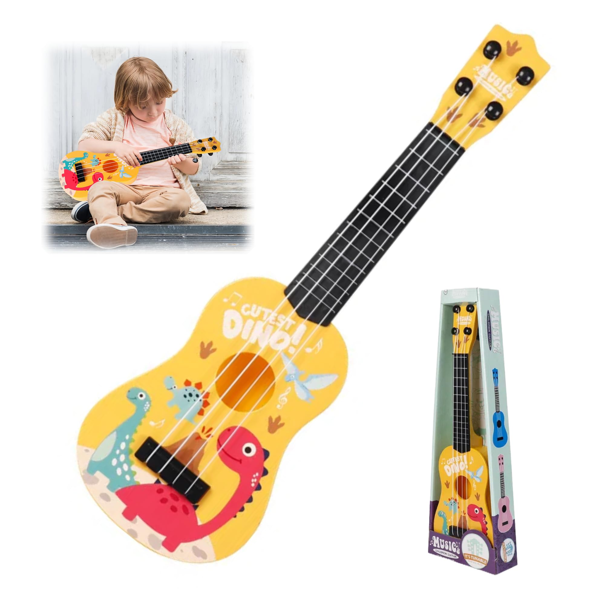 Toy Guitar，41cm Kids Ukulele Toy with 4 Ajustable Strings,Musical Instruments Educational Toy for Toddlers Beginners Boys Girls Gift