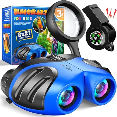 Dislocati 8x21 Binoculars for Kids w/ Compass Whistle Magnifying Glasses