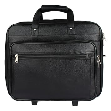 Mex Office Black Leather Laptop Trolley Bag