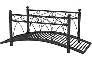Outsunny 3.3' Metal Arch Zen Garden Bridge with Safety Siderails, Decorative Footbridge, Delicate Scrollwork & Corner Spheres for Stream, Fish Pond, Black