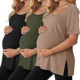 Riyiper 3 Pack Women's Maternity Shirts Side Split U Neck Loose Pregnancy Tops Tunic Blouses Casual Summer Clothes