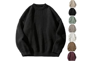 Mens Crewneck Vintage Grandpa Sweaters, Fall and Winter Casual Solid Color Long Sleeve Knitted Pullover Sweaters Top
