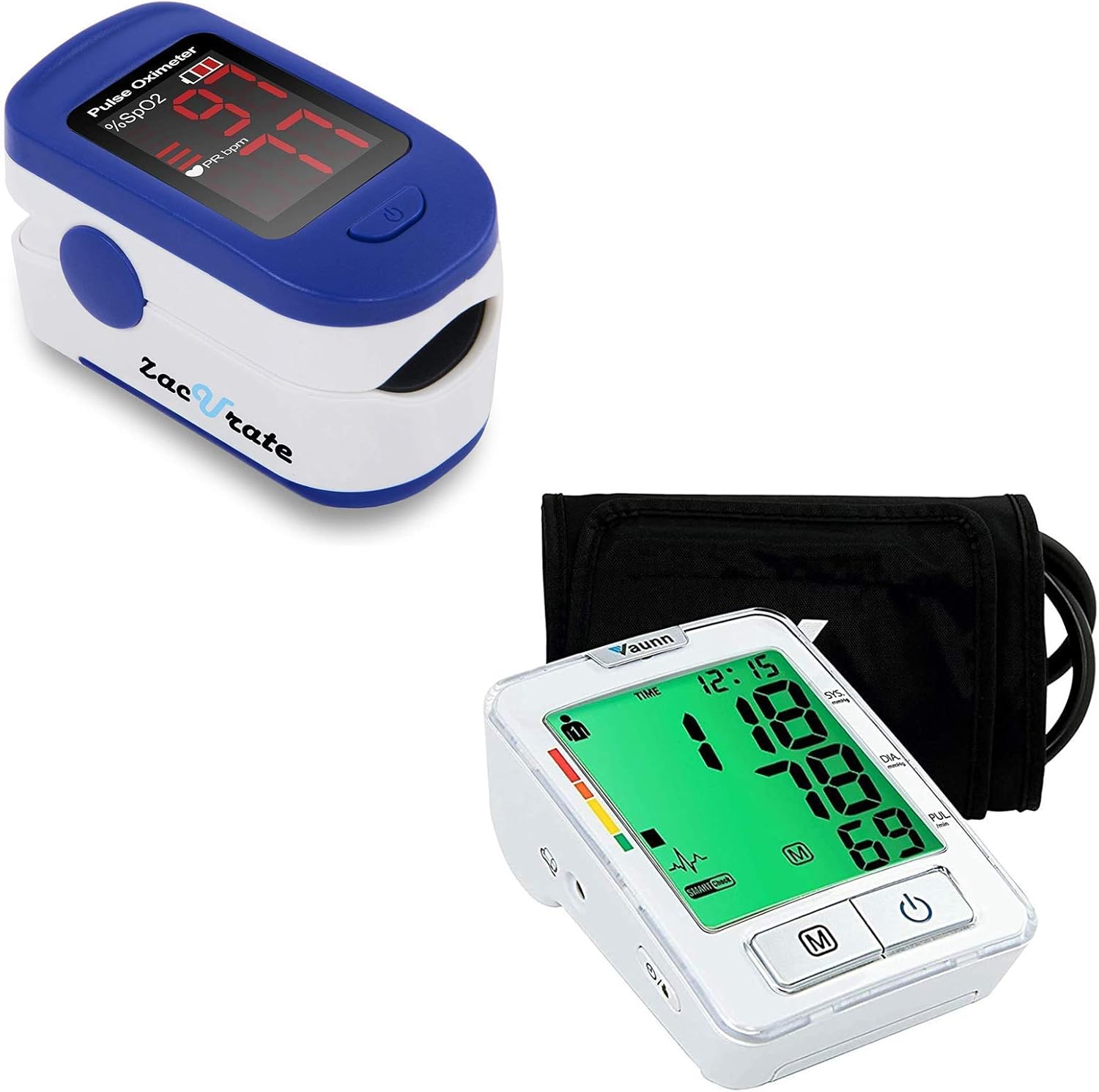 Zacurate 500BL Fingertip Pulse Oximeter and Vaunn Blood Pressure Monitor Bundle