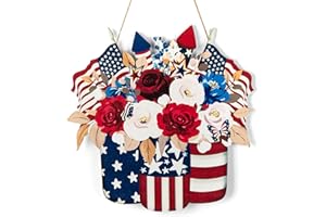 SOPHENA 4th of July Decoration Wood Door Wall Signs, Wooden Mason Jar Wreaths Front Door Welcome Sign Patriotic Day Door Hanger Crafts for Independence Day Memorial Day Home Farmhouse Party Porch Wall Decor