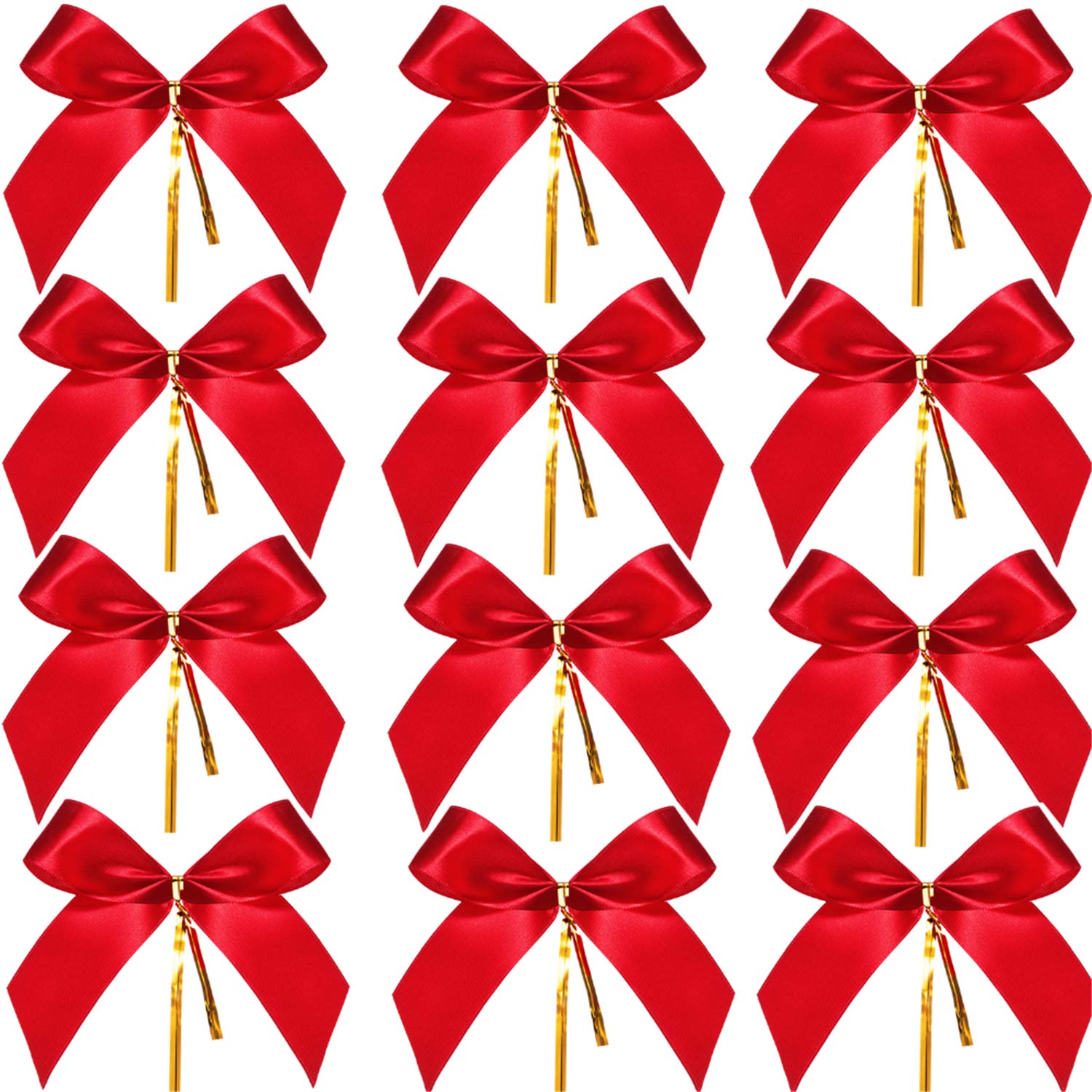 Sumind 48 Pieces Christmas Bow Red Ribbon Bow for Christmas Tree, Xmas Wreath, Gift Decoration