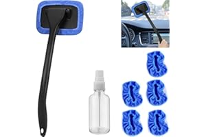 desin Car Windshield Cleaning Tool, Windshield Cleaner with 5 Washable and Reusable Microfiber Pads and Extendable Handle, for Auto Glass Wiper (Blue)