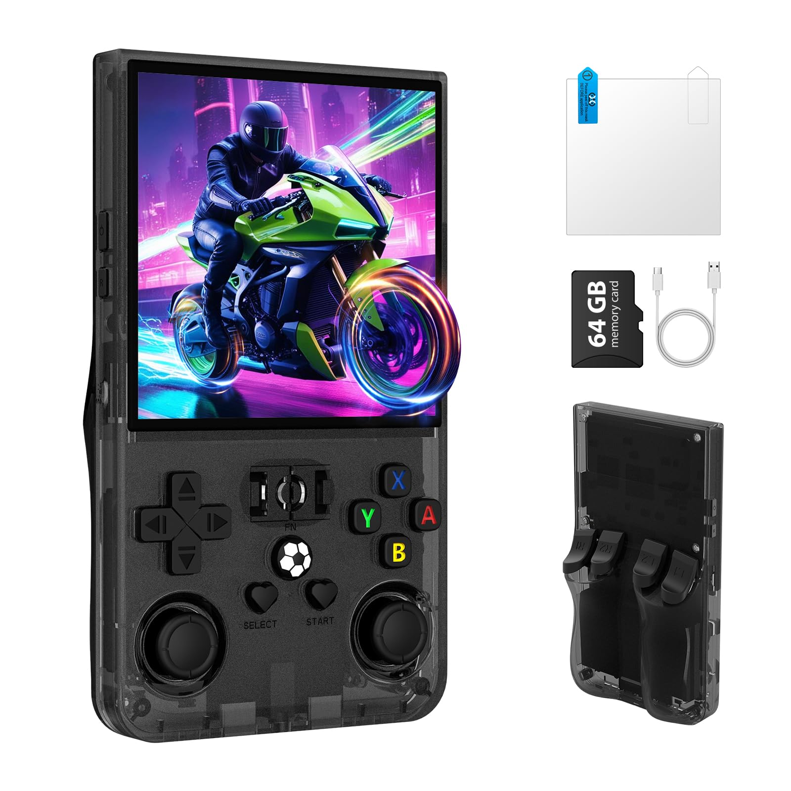 Photo 1 of R36MAX Retro Handheld Game Console, Portable Retro Gaming Console 4.0'' IPS HD Screen and Linux System, Support 30+ Emulator and 64GB TF Card Video Game Consoles, 4000mAh Battery (Black 64GB)