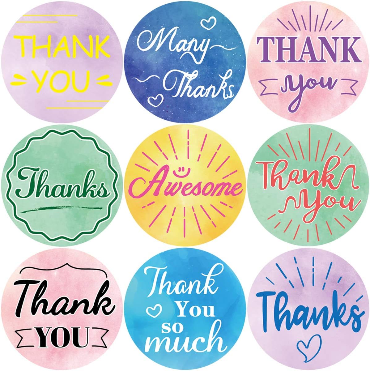 200Pcs Thank You Stickers Watercolor Perforated Roll Sticker Labels for Home Wedding Birthday Party