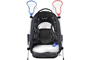 AUMTISC Lacrosse Bag Backpack Extra Large, with 2 Stick Holder, Separate Shoes Cleats Compartment, and Hidden Zipper Net Holds for Helmet, Holds All Lacrosse Equipment or Field Hockey Gear