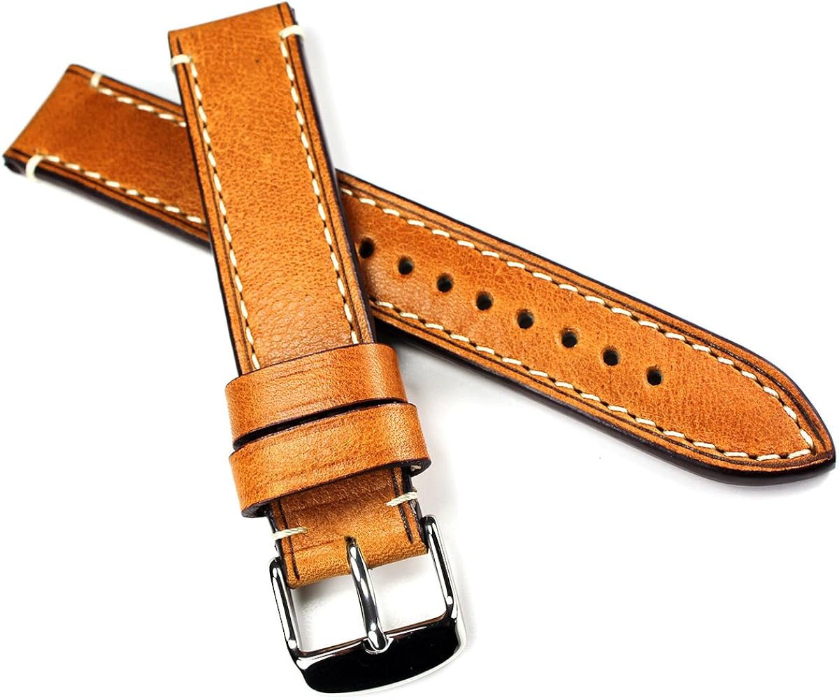RIOS1931 Catalonia quality leather watch strap in military style, 18 mm/18 mm, retro look, in light brown