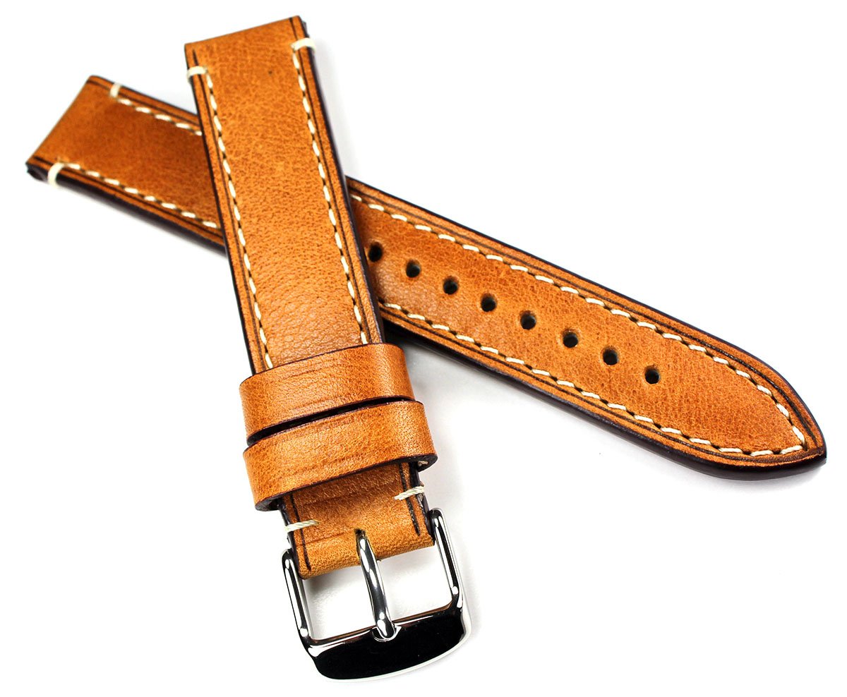 RIOS1931 Catalonia quality leather watch strap in military style, 18 mm/18 mm, retro look, in light brown.