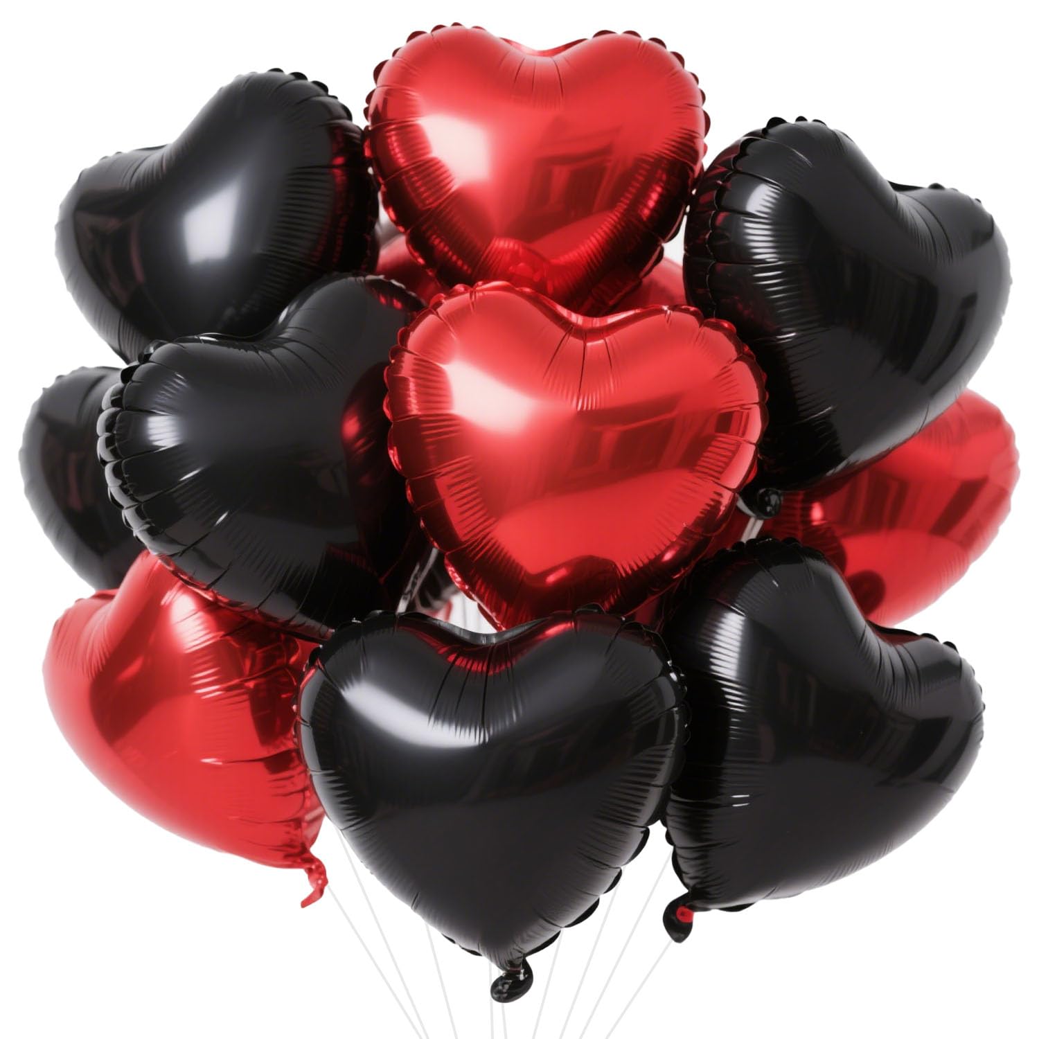 Photo 1 of 18 Inch Black Red Heart Balloons, 12 Pcs Heart Foil Mylar Balloons, Black Red Birthday Decoration, Love Balloons Valentine Balloons for Birthday Party Wedding Baby Shower Valentines Day Decorations