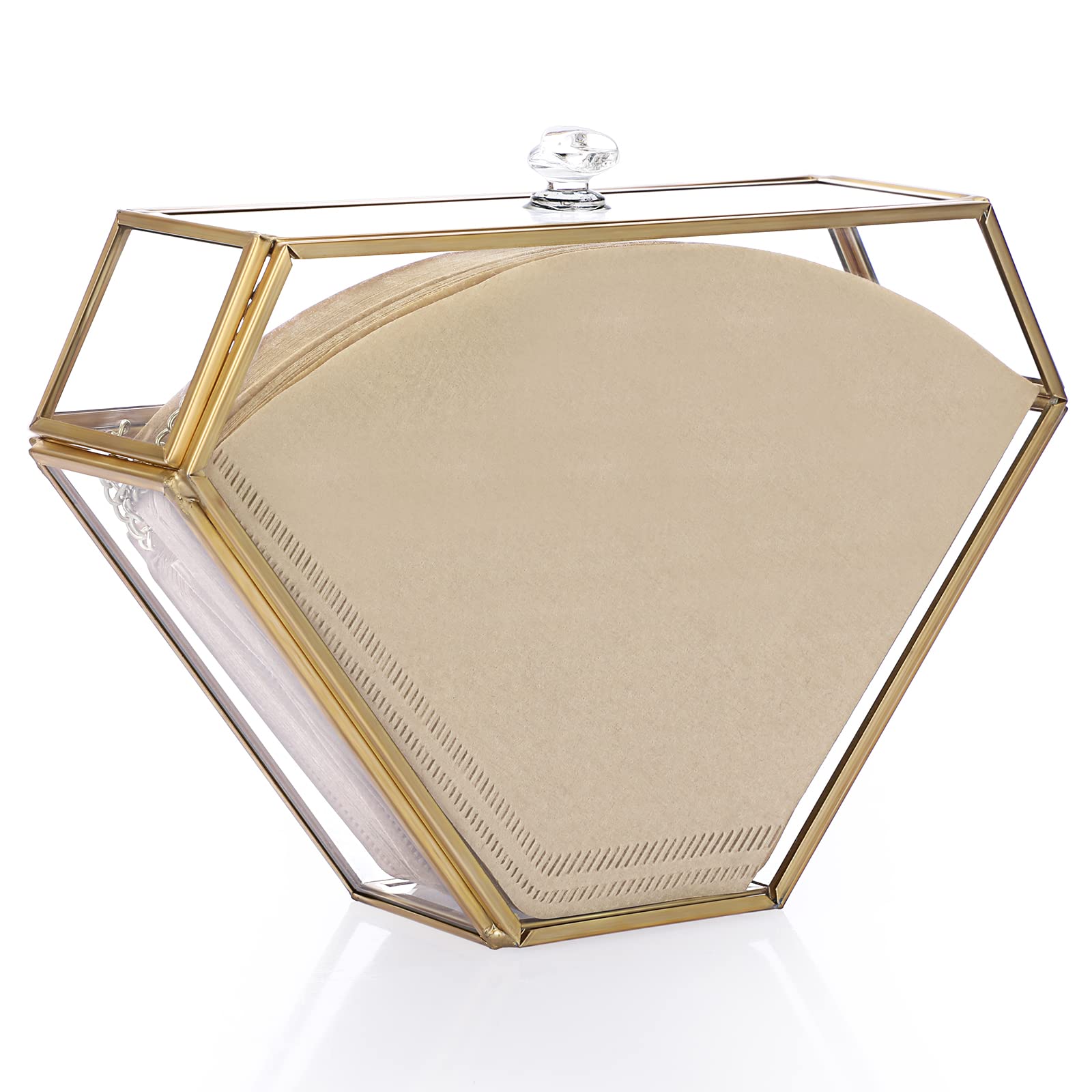 Photo 1 of ELLDOO Gold Glass Coffee Filter Holder Coffee Paper Storage Container Filter Paper Dispenser Rack with Dustproof Cover