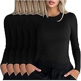 Oakgarden 5 Pack Womens Underscrub Long Sleeve Shirts Slim Fit Crew Neck Tops Basic for Nurse with Soft Fabric