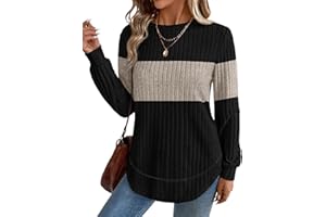 OFEEFAN Tunic Tops for Women Loose Fit Dressy Long Sleeve Shirts Womens Sweaters Crew Neck Fall Clothing with Curved Hem