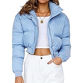 Lianlive Cropped Puffer Jacket Womens Zip Up Black Crop Puffy Winter Coats